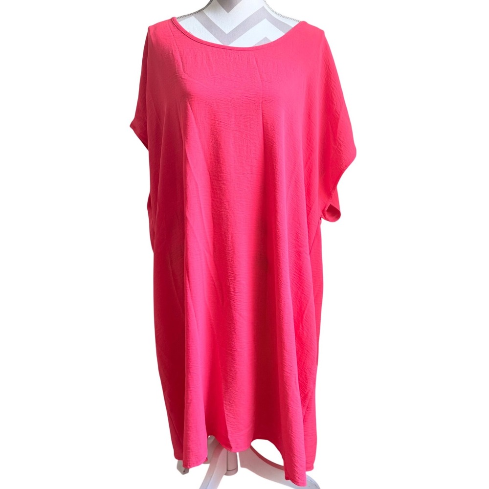 Cotton Bleu Pink Dress w Pockets - Plus Size 3X USA Made, Textured Crepe Midi